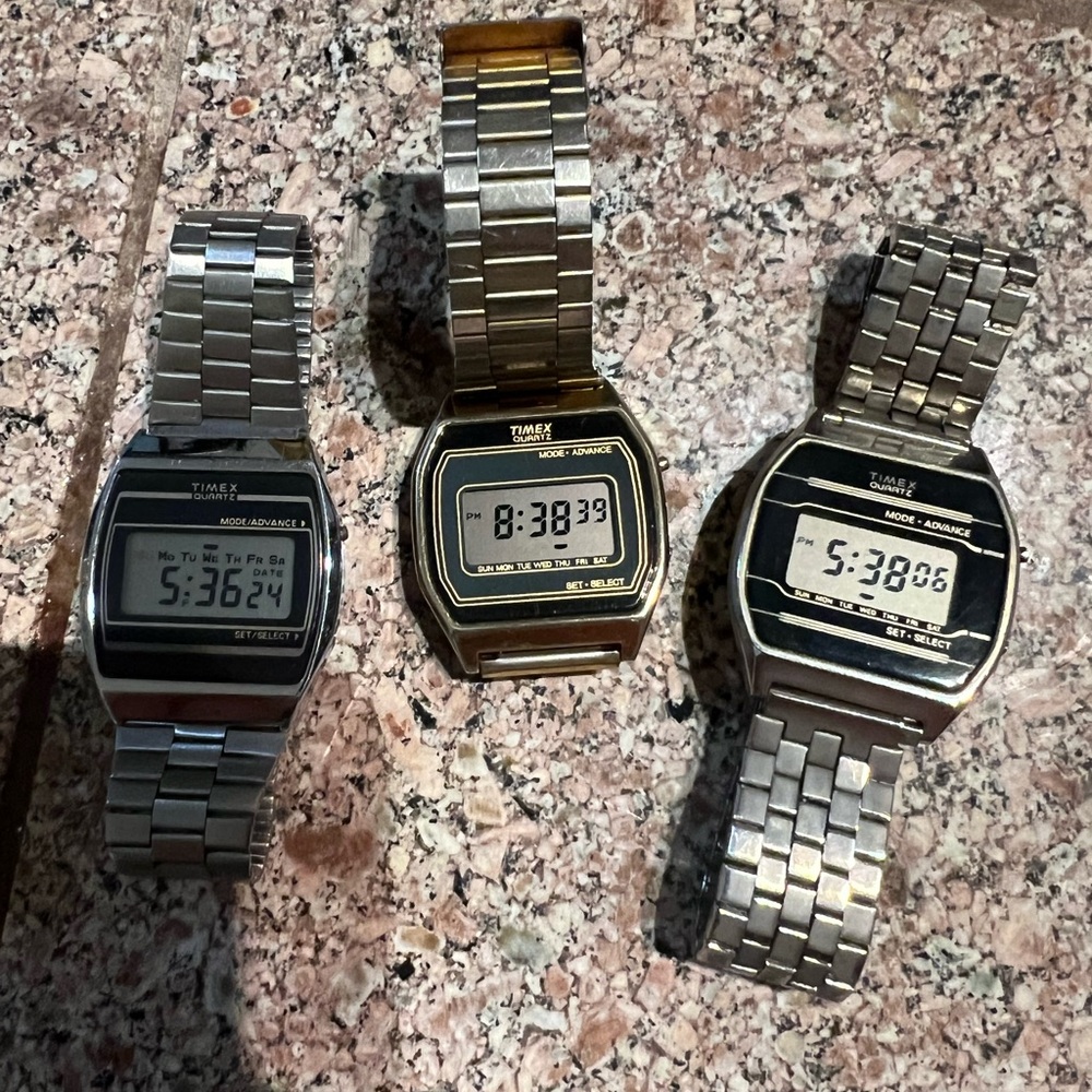 Timex Silver and Black Digital 1980’s watches